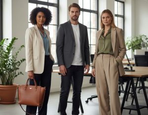 Office personnel showcasing their professional wardrobe